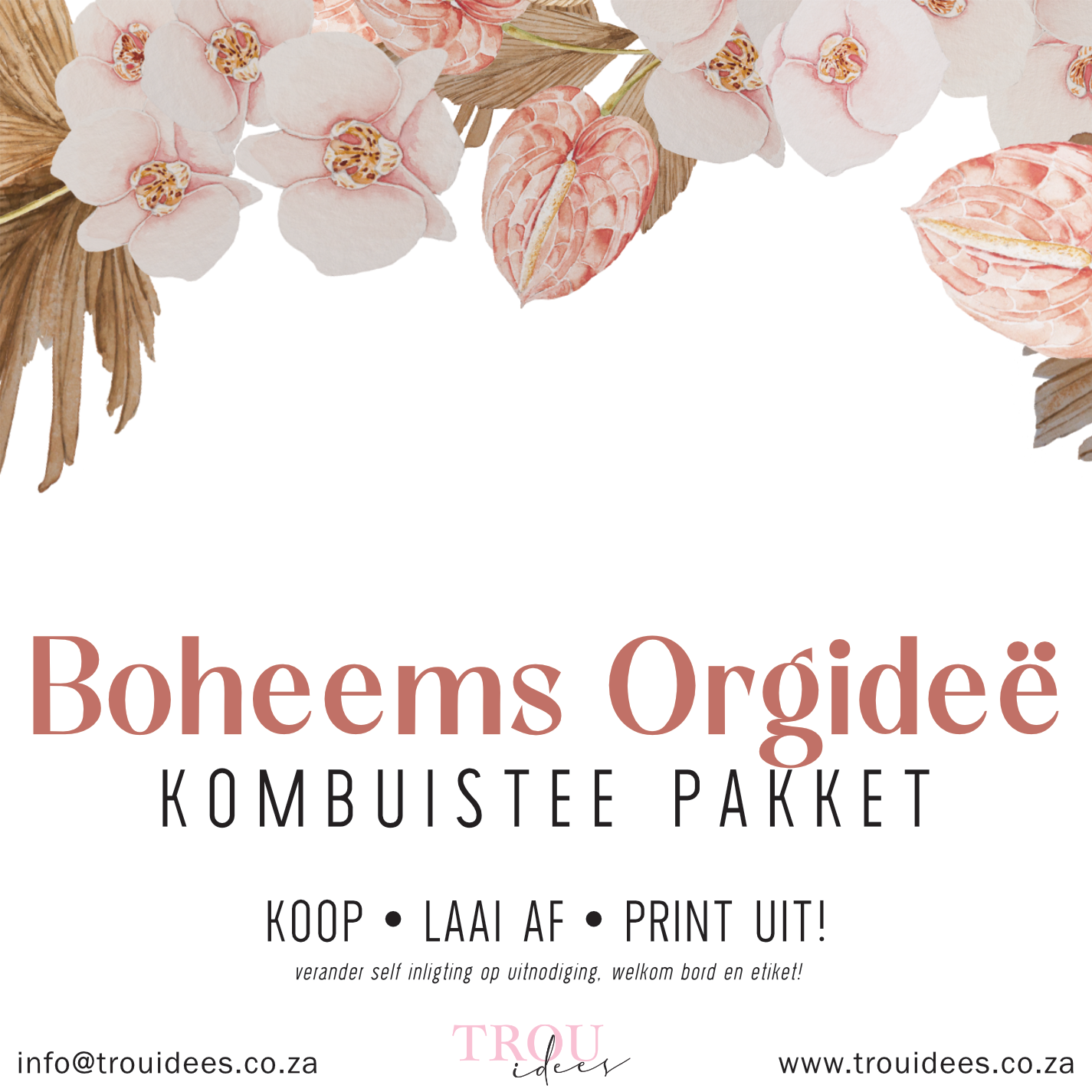 Boho Orchids Bridal Shower Stationery